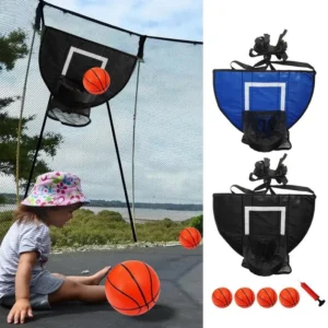 Trampoline Basketball Hoop Attachment Soft Basketball Hoop Frame With 4 Balls And Pump Trampoline Attachment For Kids Playground